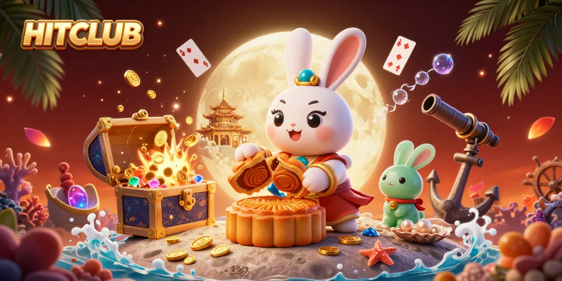 Experience HITCLUB's vibrant moonlit casino adventure with stuffed poker chips in this treasure hunt illustration.