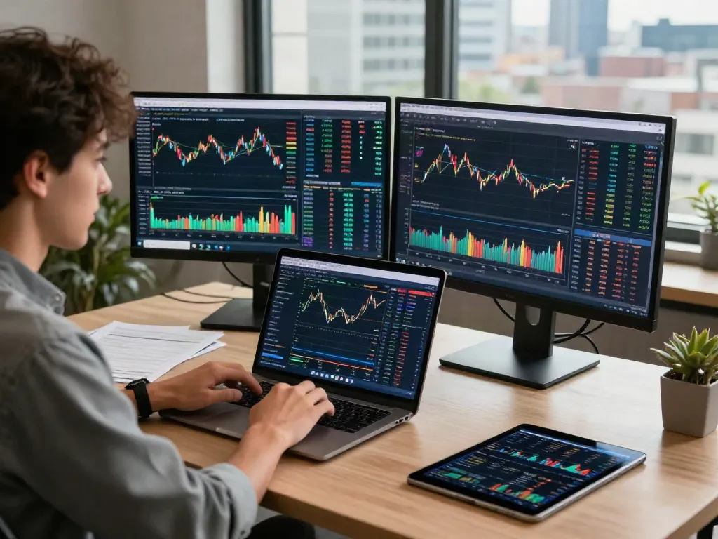Analyse des données de trading sur la plate-forme la-essorinvexaro.com dans un bureau moderne.