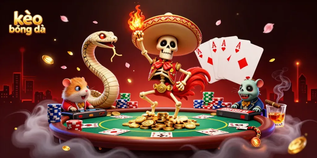 Experience kèo bóng đá excitement with a vibrant dance scene featuring playful characters and dynamic casino elements.