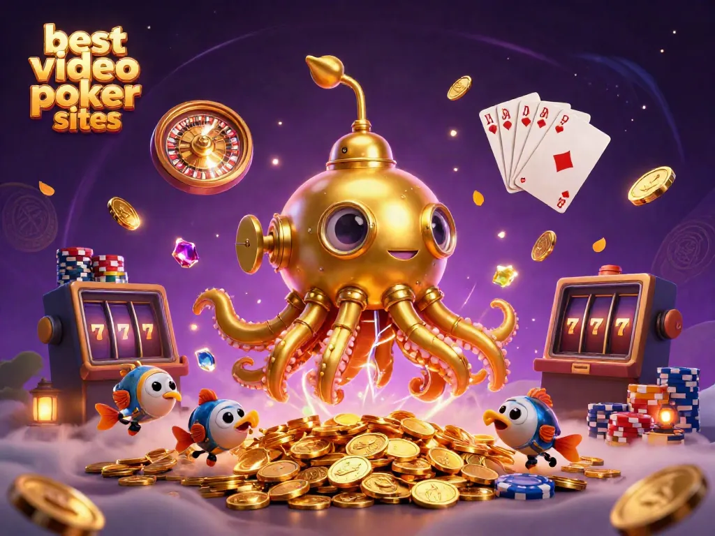 Experience the excitement of the best video poker sites with animated casino elements and vibrant graphics.
