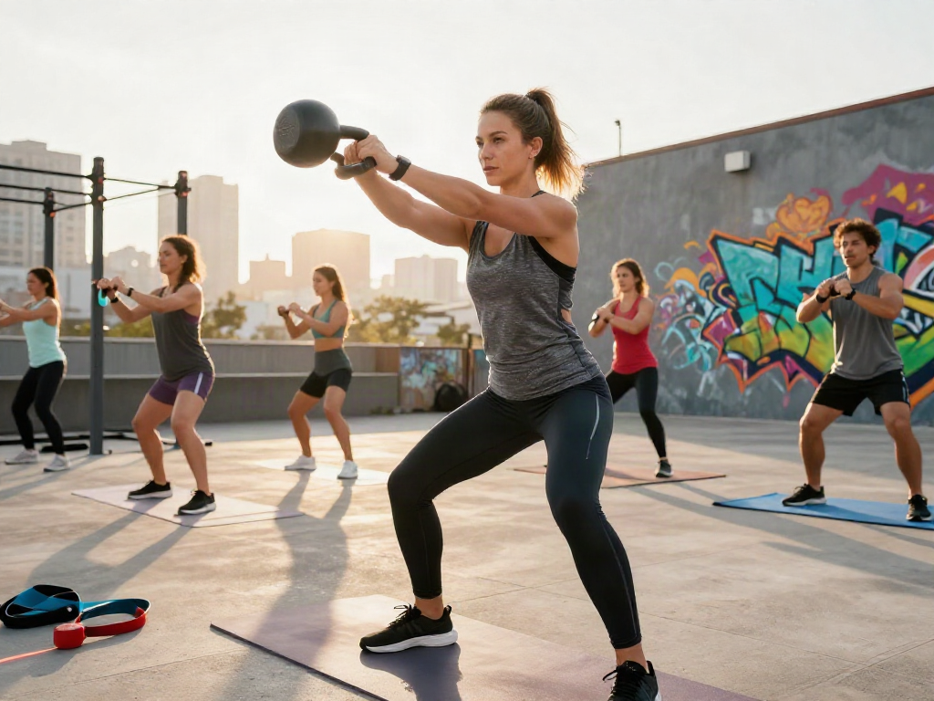 Iron tv pro : femme dynamique en entraînement HIIT en milieu urbain