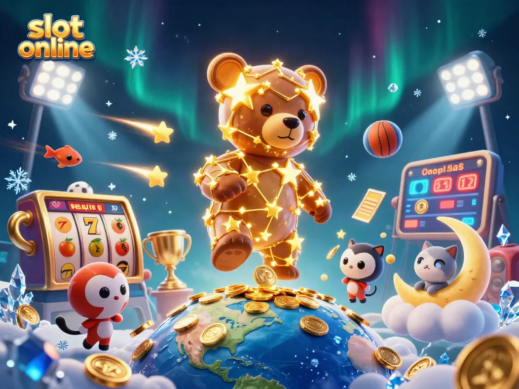 Experience the excitement of slot online with golden stars and vibrant game elements in a captivating scene.